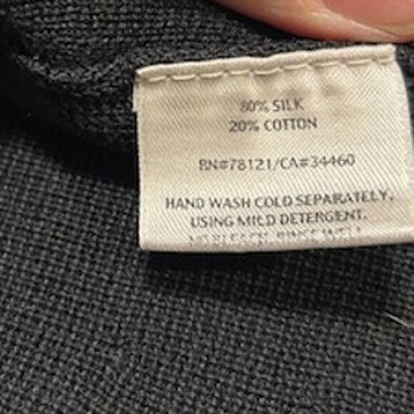 EILEEN FISHER Black Silk Blend Mandarin Collar Button Tunic Sweater Womens LARGE - Picture 9 of 16